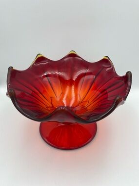 Vintage LE Smith Amberina Red Orange Glass Pedestal Bowl